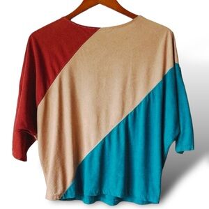 Vintage 90s Color Block Short Sleeve Top Women’s M Multicolor Round Neck Casual